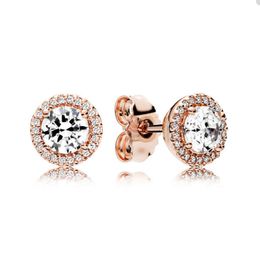 Luxury Rose Gold Round Stud Earring for Pandora Real Sterling Silver Party Jewellery designer Earring Set For Women Sisters Gift Wedding earring with Original Box