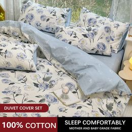 Bedding sets Blue Floral 100% Cotton Luxury Bedding Set 133x72 Fabric Skin-friendly Duvet Cover 2pcs Pillowcase 230512