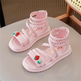Summer Children's Girls Sandals Lightweight Open-toe Cute Strawberry Princess Shoes Toddler kids Beach Slides Leather weaving gladiator Sandal