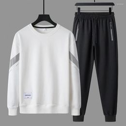 Gym Clothing 2Pcs/Set Trendy Casual Outfit Ribbed Hem Male Tracksuit Pockets Warm Men Streetwear Sweatshirt Pants Set