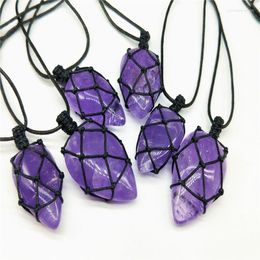 Pendant Necklaces Amethysts Necklace Handmade Black Wrapped Crystal Quartz Energy Water Drop Natural Stone Pendulum Jewellery