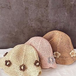 Hats Pastoral Style Handwoven Straw Kids Bucket Hat Forest Flowers Child Girl Breathable Fisherman Cap Sombrero Beach