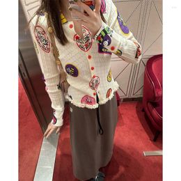 Women's Polos 2023 Spring And Summer Knitted Cardigan Top Female Slim Printed Senior Sense Of Ladies Private Clothes Show Thin Base Inside