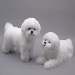 Simulation Animal Pet Dog Realictic Bichon Frise Dog Fur Animal Pet Model Home Decoration Puppy