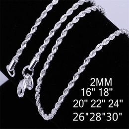 سلاسل سحر 2MM 16-30 بوصة 925 Sterling Silver Rope Chain Necklace for Woman Fashion Party Associor