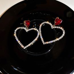 Stud Earrings Vintage Big Hollow Rhinestone Heart For Women Red Crystal Studs Fashion Korean Style Party Jewellery Gift BY42