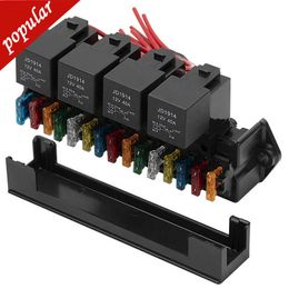 New 12V 15 Ways Car Boat Fuse Relay Box Kit 4 Relays Multi-circuit Assembly Control Fuse Holder with Relays Fuses for Auto Car Truck