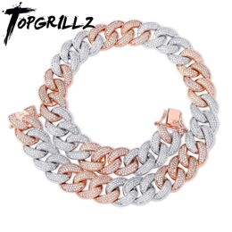 Pendant Necklaces TOPGRILLZ 18MM Maimi Cuban Chain Necklace Rose Gold and Silver Colored Iced Cubic Zircon Hip Hop Jewelry Gift 230512