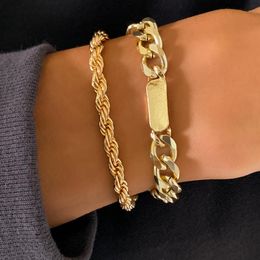 Charm Bracelets IngeSight.Z Twisted Metal Rope Chain Bangles Multi Layered Gold Colour Curb Cuban For Women Wrist JewelryCharm