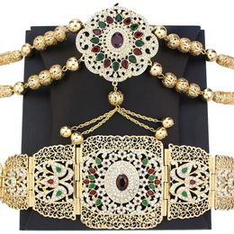 Waist Chain Belts Sunspicems Gold Moroccan Jewelry Caftan Shoulder Strap Chest Chain Women's Abdomen Chain Body Jewelry Bridal Wedding Accessories 230512