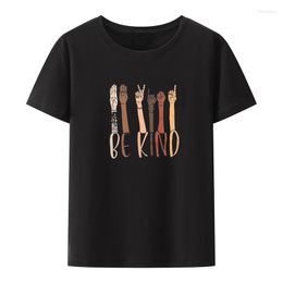 Women's T Shirts KIDDAD Be Kind Sign Language Shirt Women Inspirational Cool Street Fashion Koszulki Comfortable Women's Tops Tees