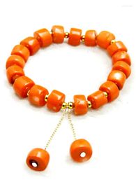 Strand Qingmos Fashion 10-11mm Thick Slice Natural Orange Coral Bracelet For Women With Pendant Dangle Jewellery 7.5''