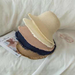 Wide Brim Hats South Korea'S Foldable Women'S Large Hat Straw Woven Spring And Summer Broken Lace Sunscreen