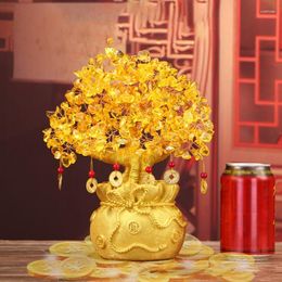 Decorative Figurines Yellow Crystal Creative Citrine Lucky Tree Chinese Feng Shui Money Fortune For Desktop Ornament Home Decors Dropship