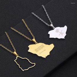 Pendant Necklaces Saudi Arabia Map Flag Necklace Stainless Steel Gold Silver Colour Arab Emblem Symbol Ethnic Jewellery Patriotic Gift