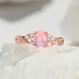 Wedding Rings Oval Cut Purple Fire Opal For Women Rose Gold Colour Bands Love Infinity Ring Promise Engagement Jewellery Gifts