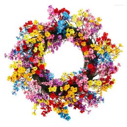Decorative Flowers Spring Wreath Colourful Arrangement For Front Door Summer Artificial Garland Wall Window Holiday
