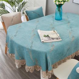 Table Cloth Oval Tablecloth Chenille Jacquard Weave Watersoluble Lace Simplicity Design Decorate Restaurant Cafe Round