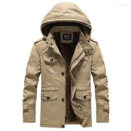 Men's Jackets Solid Colour Mens Parkas Hooded Thick Fleece Military Coat Stan Collar Warm Windbreaker Casual Outdoor Parka Overcoat 6XL