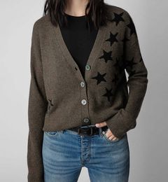 Zadig Voltaire 23ss Women Designer Sweater Coats Fashion New Wool Pattern Knitted Shirt Cardigan Split Sweater Small Coat