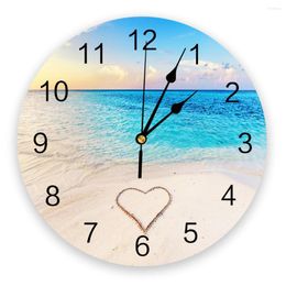 Wall Clocks Beach Sand Love PVC Clock Modern Design Home Decor Bedroom Silent O'clock Watch For Living Room