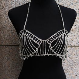 Erotic Sexy Shiny Bikini Tassel Bra chain Rhinestone Underwear body chain Rhinestone Stage nightclub performance clothes 1197