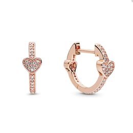 Luxury Rose Gold Heart Hoop Earrings for Pandora 925 Sterling Silver Wedding Party Jewellery designer Earring For Women Girlfriend Gift Love earring with Original Box