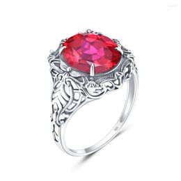 Cluster Rings Silver For Women Genuine 925 Sterling Ruby Ring Wedding Exquisite Oval Gemstones Trendy Fine Jewelry Handmade Gift