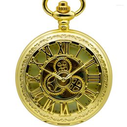 Pocket Watches All Gold Personality Gear Mechanical Watch FOB Pendant Men's Antique Style Skeleton Dial Ladies Gift