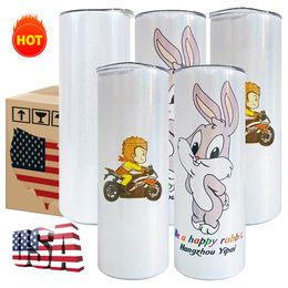 USA/CA Warehouse 20oz Sublimation Tumblers Stainless Steel Double Wall Insulated Coffee Mugs White Straight Blank Water Bottles bb0514