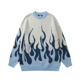 Men's Sweaters Sweater Men Streetwear Cartoon Flame Harajuku Hip Hop Fire Fashion Pullover Women O-neck Oversize Casual Couple Male