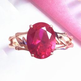 Cluster Rings 585 Purple Gold 14K Rose Ruby Oval Bamboo Engagement For Women Adjustable Fine Party Luxury Jewelry Gift