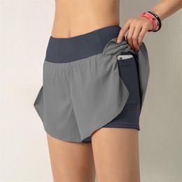 Women 2-in-1 Running Shorts with Pocket Wide Waistband Coverage Layer Compression Liner Lounging Sport Yoga Leggings Fitness281L