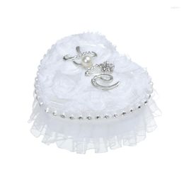 Gift Wrap Wedding Ring Pillow Cushion Lace Jewelry Box Romantic Heart-shape Case Rings Holder For European Supplier