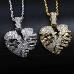 The New Hollow heart Pendant Necklace With Chain Gold Silver Colour Iced Out CZ Paved Hip Hop Jewellery Gift For Her or Him