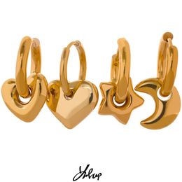Star Moon Heart Pendant Drop Hoop Huggie Earrings Gold Plated Trendy Waterproof Stainless Steel Fashion Charm Jewelry