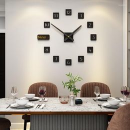 Wall Clocks Clock Numbers Diy Self Adhesive Punch Free Creative Sticker Living Room Decoration Black Square Watch Deco Mural