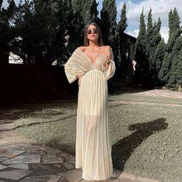 Casual Dresses European And American Style 2023 Summer Women's Temperament Fashion Sexy V-neck Striped Irregular Shawl Sleeve Dress