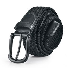 Belts Women Men Knitted Silver Black Pin Buckle Belt Woven Canvas Elastic Braided Stretch Plain Webbing Strap