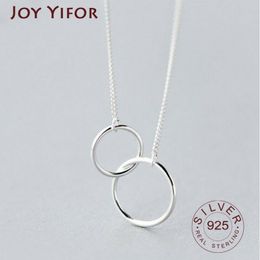 925 sterling silver Double Circle Interlock Clavicle Short Necklace Silver Colour Necklace For Women collares erkek kolye