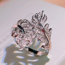 Cluster Rings Fashion Fresh Style Leaves Finger Ring For Women S925 Sterling Silver Cubic Zirconia Wedding Ceremony Party Jewellery