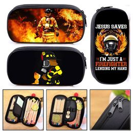 Cosmetic Bags Fireman Rescue Team Print Case Pencil Bag Firefighter Stationary Teenager Box School Supplies Gift