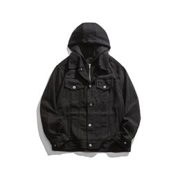 Men's Jackets Autumn Brand Original Japanese Ins Loose Hooded Denim Jacket Y2k Couple Hip-hop Cotton Casual Black WhiteMen's