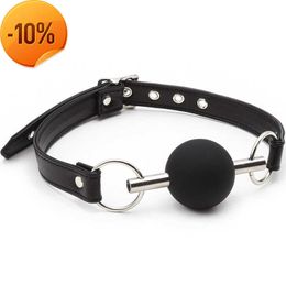 Massage Adjustable Leather Silicone Mouth Gag with Metal Slave Fetish Bdsm Oral Bondage Sex Toys for Women Gay Flirting Punishment Games