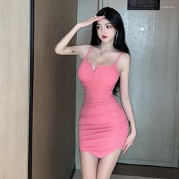 Casual Dresses #4048 Pink Mini Dress Women Backless Short Party Club Strapless Woman Irregular Sleeveless Sapeghetti Strap Bodycon