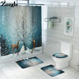 Bath Mats Christmas Tree Printed Bathroom Microfiber Carpet Rug Mat Set Non-Slip Shower Room Foot Toilet Floor