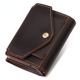 Card Holders Wallet Holder Retro Cowhide Anti-theft Leather Multi-function Automatic Receiving Box Unisex