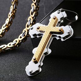 Pendant Necklaces Men Jewelry Christian Jesus Titanium Cross Necklace Stainless Steel Gold Silver Color Prayer Choker Pendants Gift For