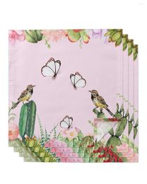 Table Napkin 4pcs Cactus Butterfly Bird Square Napkins 50cm Party Wedding Decoration Cloth Kitchen Dinner Serving