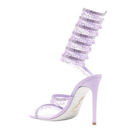 Rene Caovilla stiletto heels sandals chandelier embellished satin sandals luxurys designers dress shoes ladies slipers rhinestone studded sandal 35-42 XXXOOO
